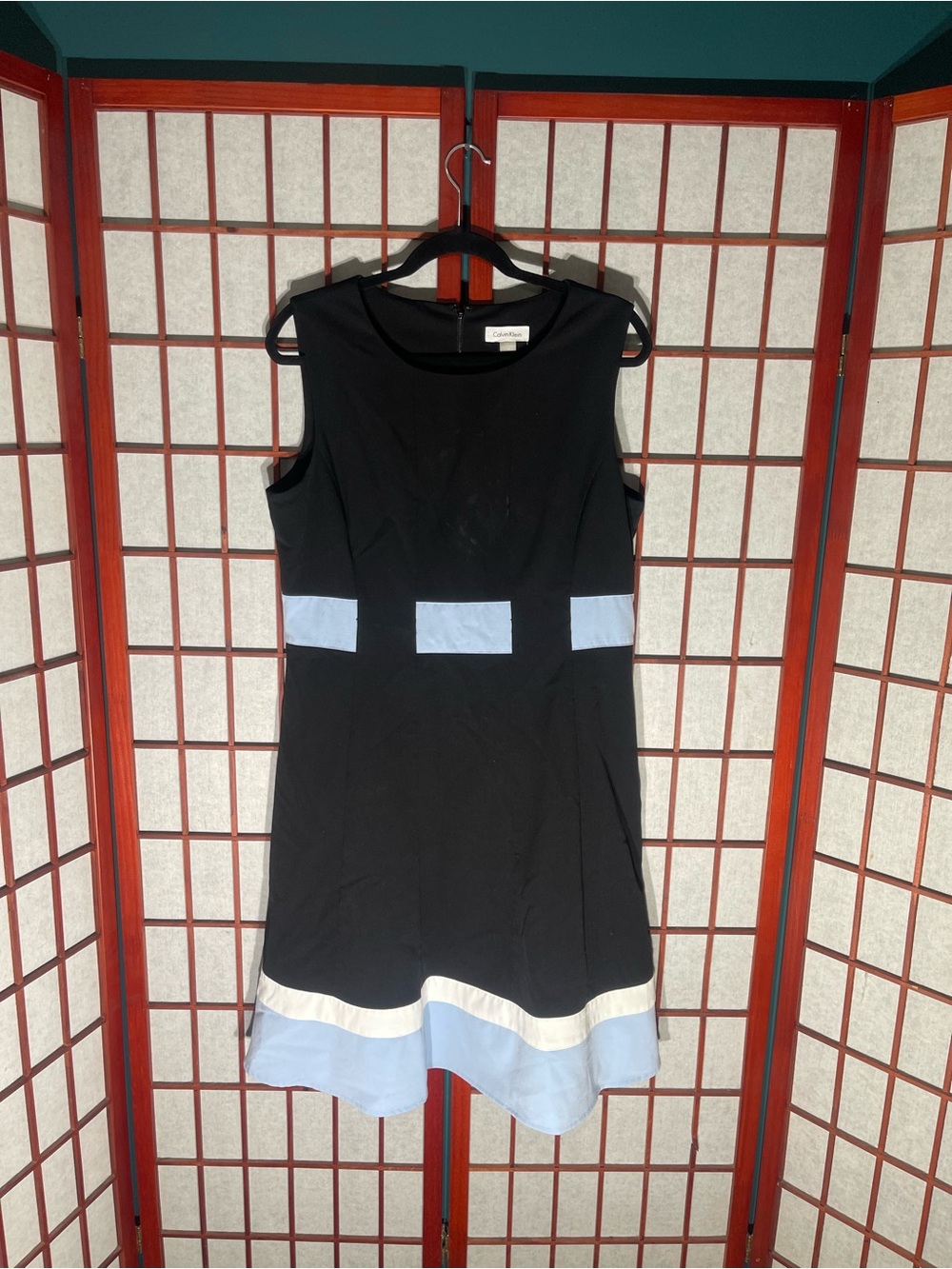 Calvin Klein Black Mini Dress with Light Blue and Cream Accents